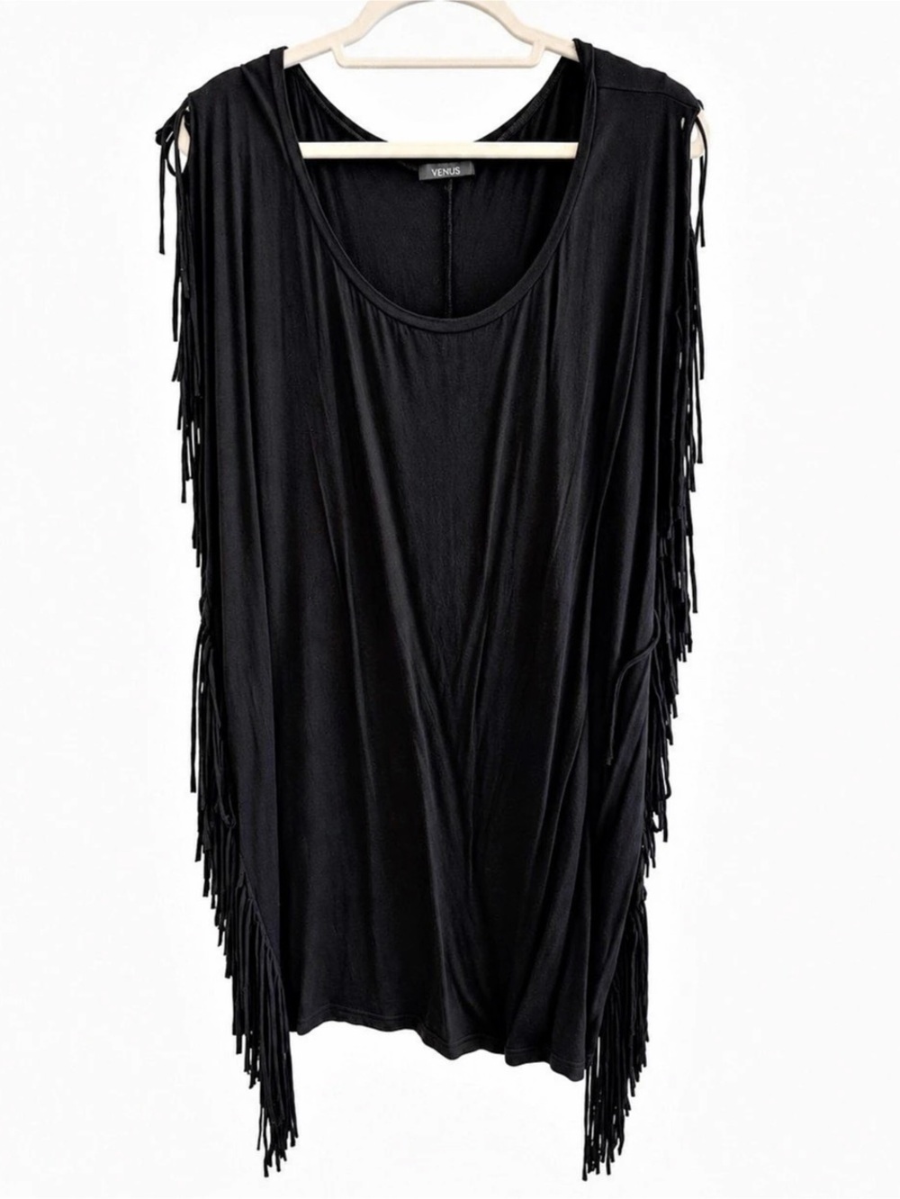 Lascan Venus Black Fringe Tunic Like New